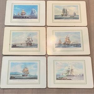 Vintage Set of Six Nautical Ship Cork-board Placemats